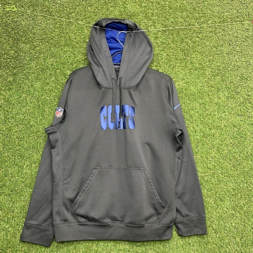 Nike Indianapolis Colts Hoodie Mens Medium Therma Fit Gray Pull Over Sweatshirt